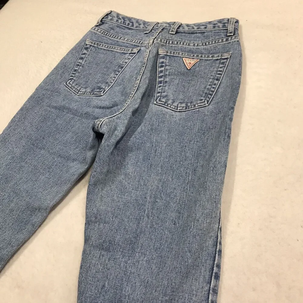 Vintage GUESS 1050 Jeans Women 28x30 Light Acid Wash Blue Denim USA Made Taper